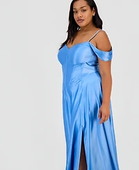 B Darlin Trendy Plus Sweetheart-Neck Satin Gown