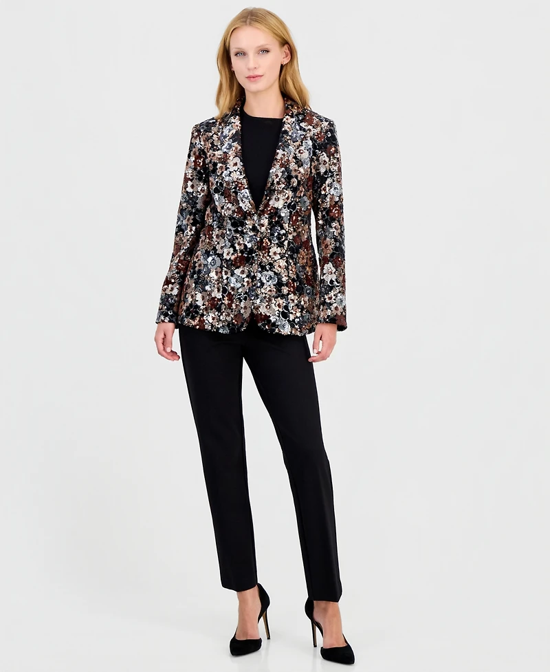 Anne Klein Women's Floral Sequin One-Button Blazer