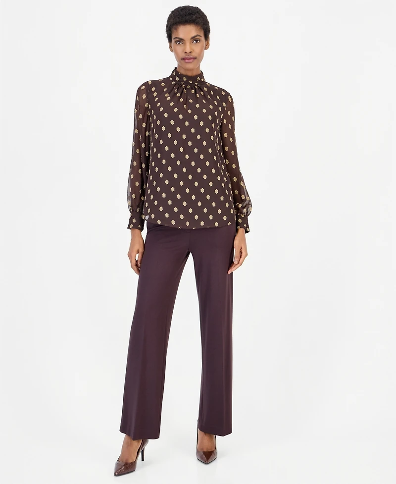 Anne Klein Women's Long-Sleeve Mock Neck Keyhole Blouse