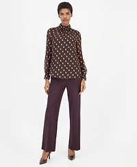 Anne Klein Women's Long-Sleeve Mock Neck Keyhole Blouse