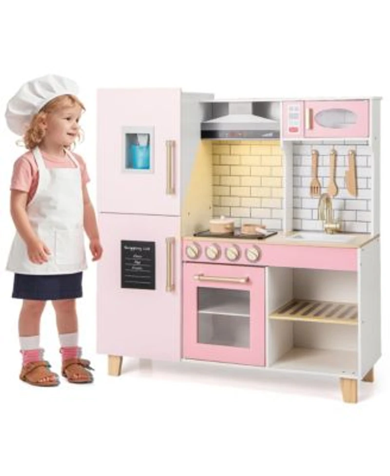 Gymax Kitchen Playset for Kids with Realistic Lights Sounds Range Hood Stove Grill
