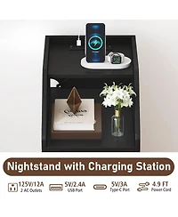 Slickblue End Table with Charging Station, Sofa Side Drawers and Storage Shelf