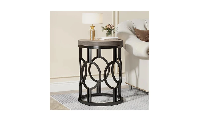 Slickblue Small Round End Table with Industrial Metal Frame.