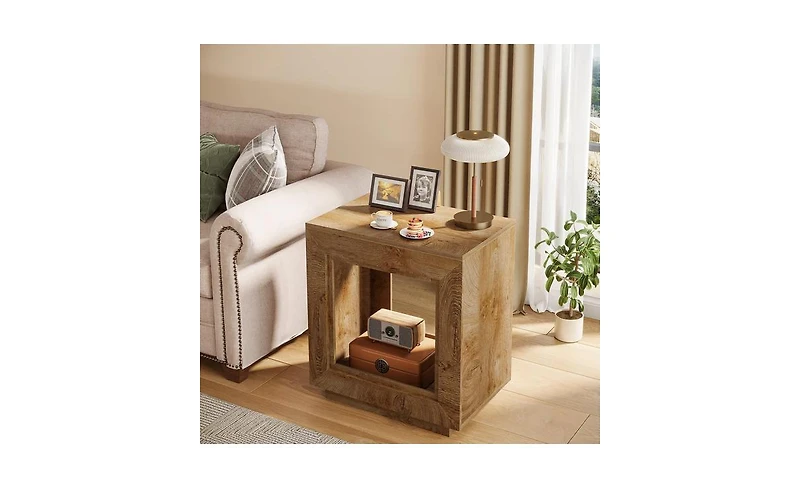 Slickblue 2-Tier Wooden End Table with Storage Shelf for Sofa.
