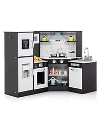 Gymax Kids Corner Kitchen Playset Wooden Pretend Play Toy with Microwave White