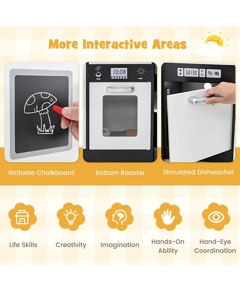 Gymax Kids Corner Kitchen Playset Wooden Pretend Play Toy with Microwave White