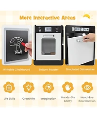 Gymax Kids Corner Kitchen Playset Wooden Pretend Play Toy with Microwave White