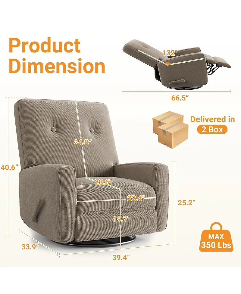 homfan Recliner Chairs, Swivel Rocker Recline, Glider Recliner Nursery Chair for Adults, 360degree(s) Swivel Glider Rocking Chair for Living Room