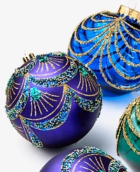 Holiday Lane Opulence Shatterproof Blue, Purple & Green Decorated Ball Ornaments, Set of 4, Macy's Exclusive