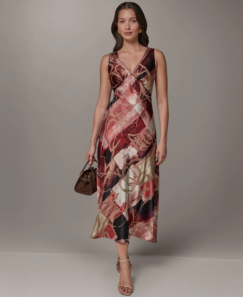 Donna Karan New York Women's Sleeveless Velvet Burnout Midi Slip Dress