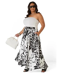 Ashley Stewart Women's Plus Floral Print Satin Maxi Skirt