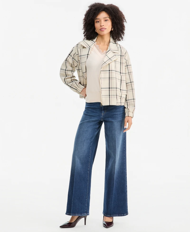 I.n.c. International Concepts Women's Arlee Oversized Plaid Biker Jacket, Macy's Exclusive