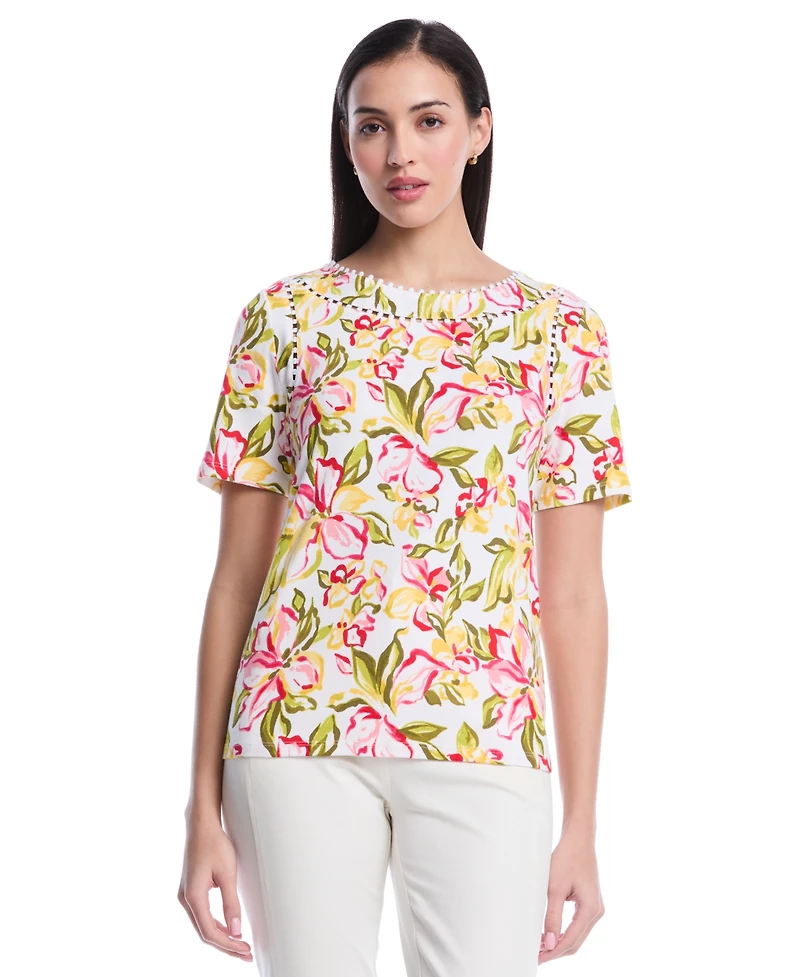 Rafaella Petite Petal Print Short-Sleeve Top