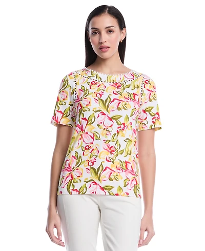 Rafaella Petite Petal Print Short-Sleeve Top