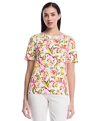 Rafaella Petite Petal Print Short-Sleeve Top