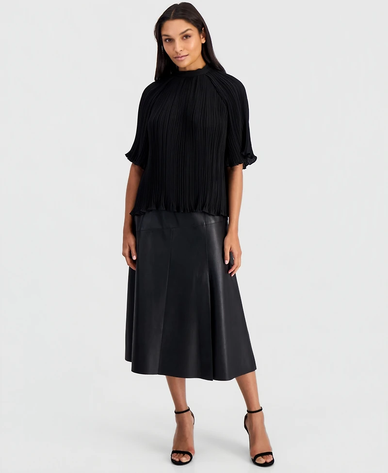 T Tahari Women's Elbow-Sleeve Pleated Blouse