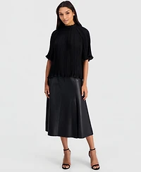 T Tahari Women's Elbow-Sleeve Pleated Blouse