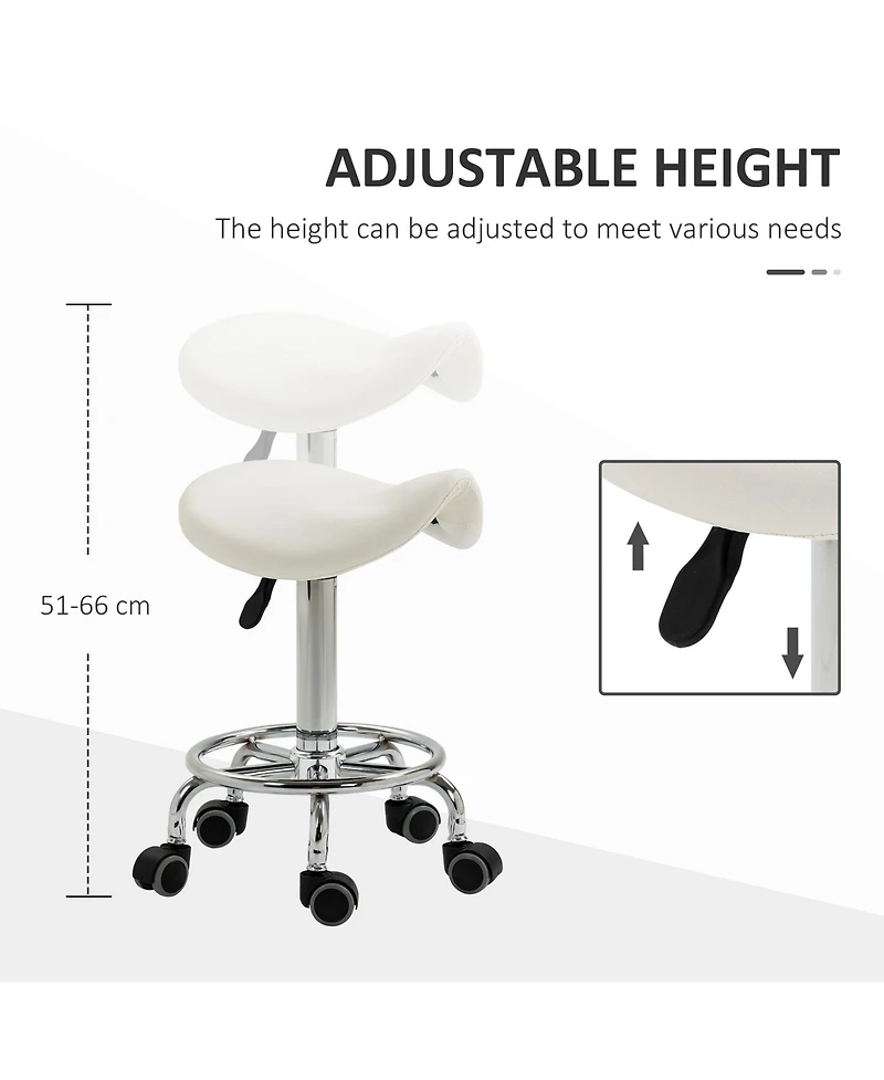 Homcom Saddle Stool Adjustable Rolling Salon Chair for Massage Spa