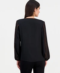 T Tahari Women's Contrast-Tipped V-Neck Blouse