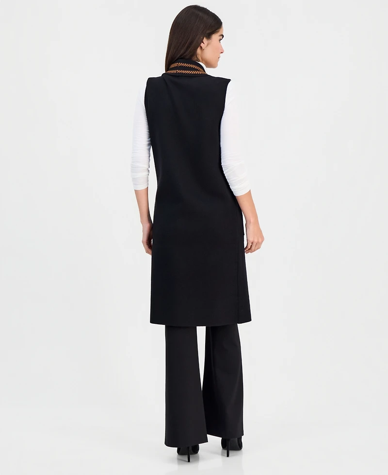 T Tahari Women's Whipstitch Sleeveless Open-Front Cardigan