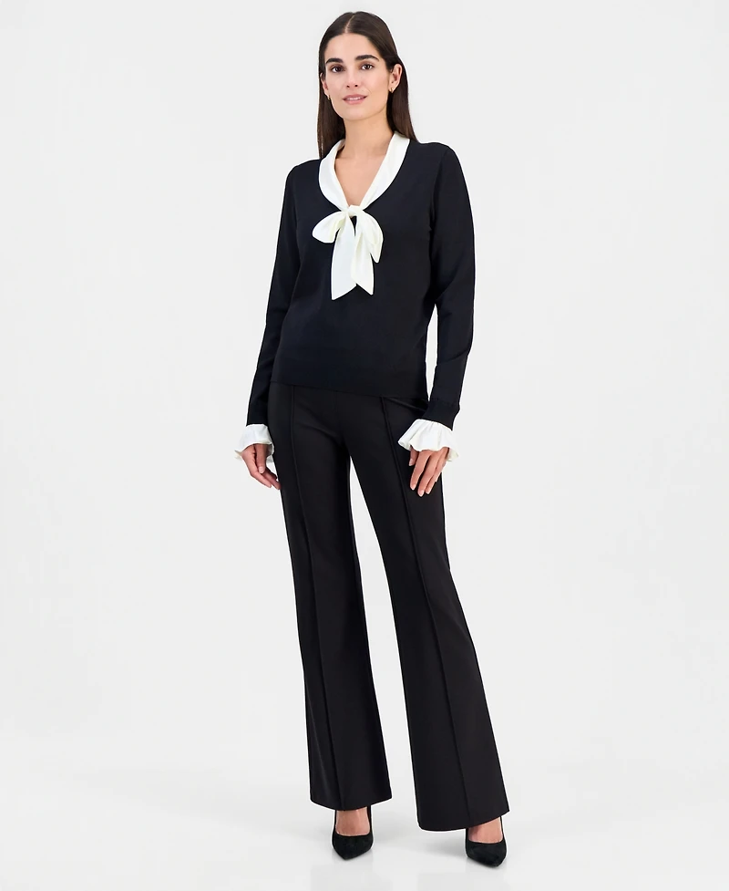 T Tahari Women's Scarf-Neck Contrast-Trim Sweater