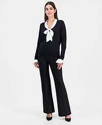 T Tahari Women's Scarf-Neck Contrast-Trim Sweater