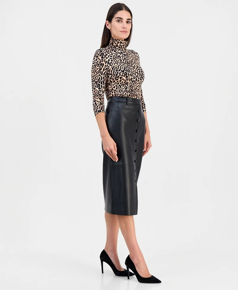 T Tahari Women's Faux-Leather Button-Front Slim Skirt