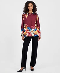 T Tahari Women's Floral Button-Front Tunic Blouse