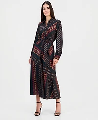 T Tahari Women's Printed Tie-Waist Diagonal-Tiered Shirt Dress