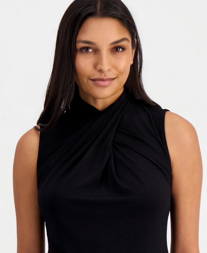 T Tahari Women's Asymmetric Draped-Neck Sleeveless Top