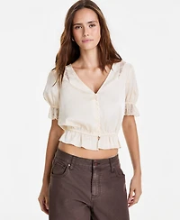 And Now This Women's Satin Puff-Sleeve V-Neck Top, Macy's Exclusive