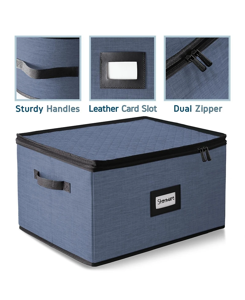 Wine Glass Storage Box with Dividers, Quilted and Stackable Stemware Storage Cases