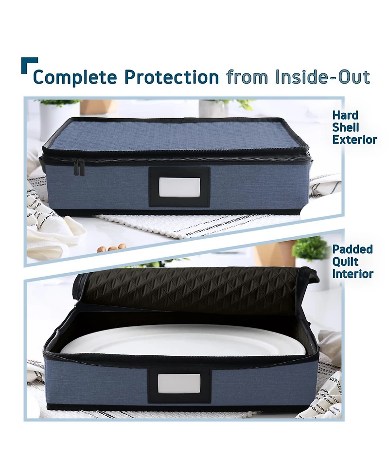 Platter Storage Case - Fine China Storage Containers Hard Shell, Quilted and Stackable Platter Storage Container with Handles