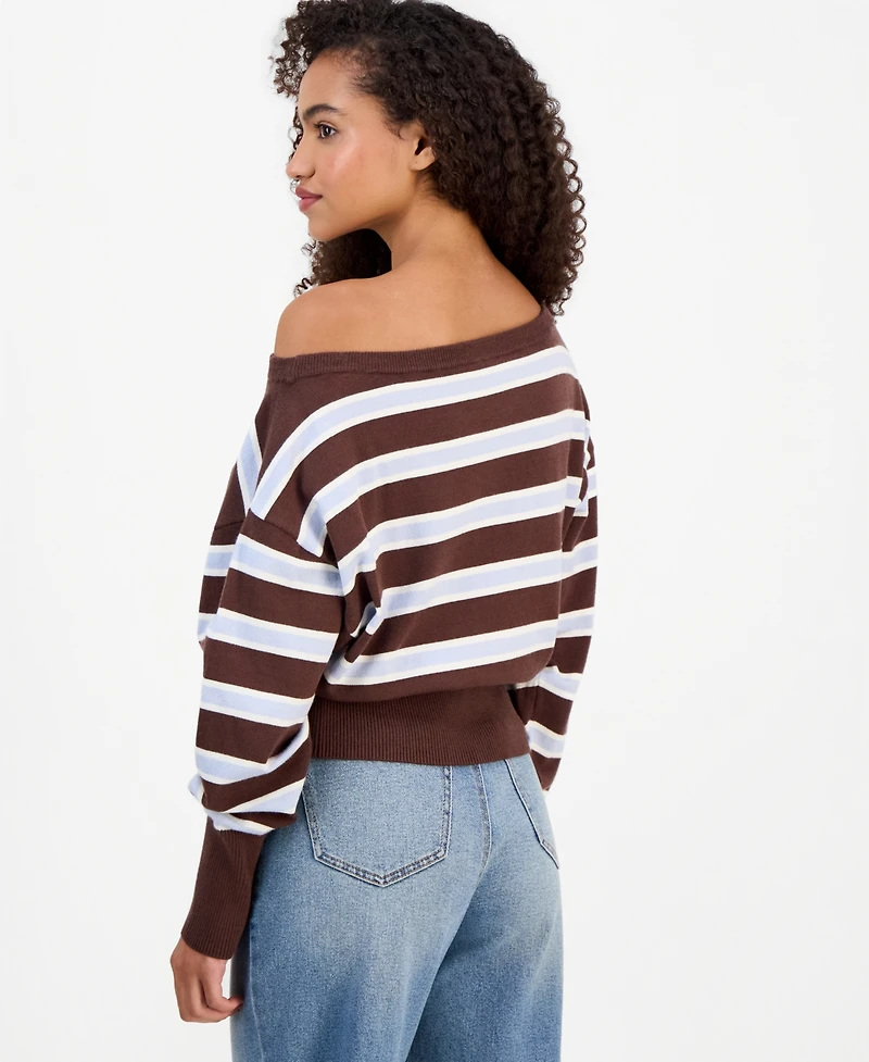 Pink Rose Juniors' Off-The-Shoulder Dropped-Sleeve Sweater