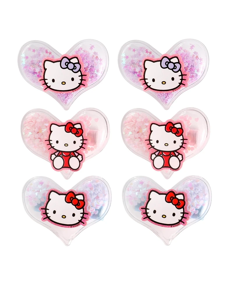 Hello Kitty Heart Hair Clip 6-Piece Set Official License, Snap Back Shaker Hair Clips, Sanrio Accessories