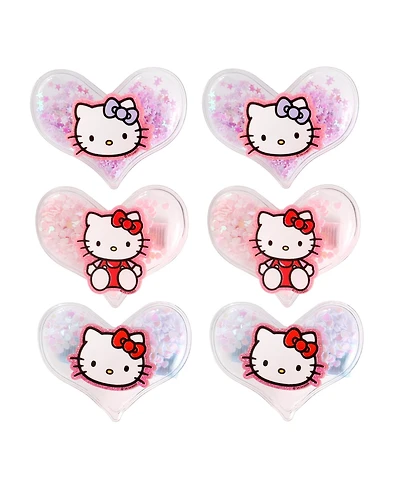 Hello Kitty Heart Hair Clip 6-Piece Set Official License, Snap Back Shaker Hair Clips, Sanrio Accessories