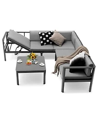 Costway 3Pieces Patio Furniture Set Aluminum Lounge Adjust Back Recliner Sofa Table Cushion