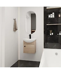 Sillysis 18 Inch Floating Bathroom Vanity with Ceramic Sink, Soft Close Door, Modern Plywood Cabinet for Small Spaces