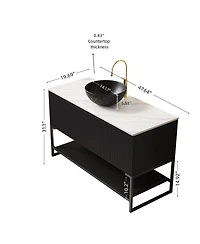 Sillysis 48 Inch Modern Bathroom Vanity with Ceramic Vessel Sink, Sintered Stone Countertop, Soft Close Doors