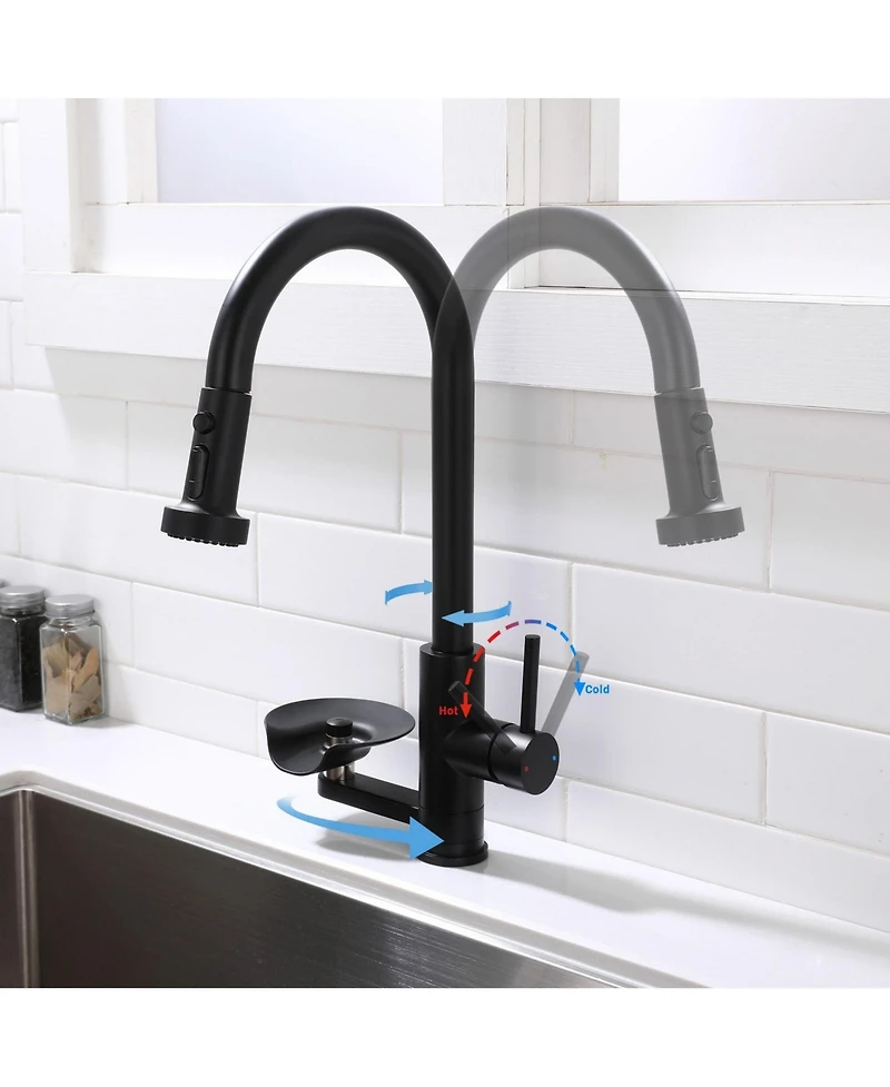Phying 3 in 1 Kitchen Faucet With Press Type Glass Rinser High Arc Pull Down Sprayer Faucet 3 Function Spray Mode Modern Single Handle Sink Faucet
