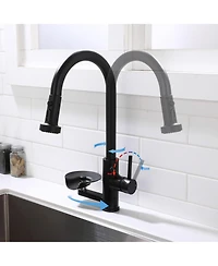 Phying 3 in 1 Kitchen Faucet With Press Type Glass Rinser High Arc Pull Down Sprayer Faucet 3 Function Spray Mode Modern Single Handle Sink Faucet