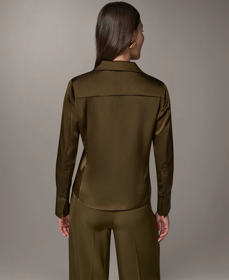 Donna Karan New York Petite Collared Button-Up Blouse