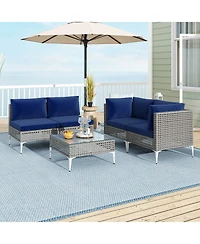 Costway 5 Piece Outdoor Furniture Set with Seat and Back Cushions Tempered Glass Coffee Table