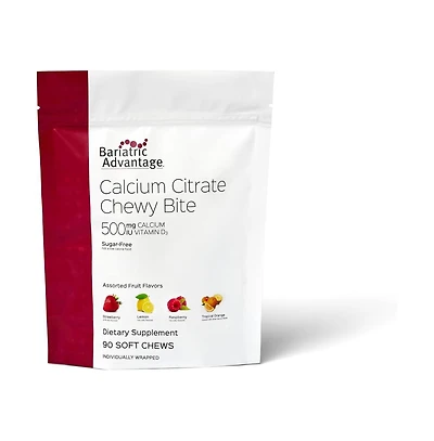 Bariatric Advantage Calcium Citrate Chewy Bites 500 Milligram Highly Absorbable and Digestible Vitamin D3 Easily Chewable Calcium Supplement 90 Count