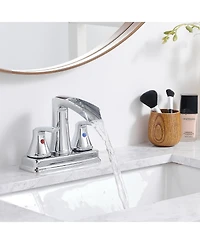 Busdays 2 Handle Chrome Waterfall Bathroom Faucet 4 Inch Centerset 360 Swivel Spout for 3 Hole Sink with Pop Up Drain