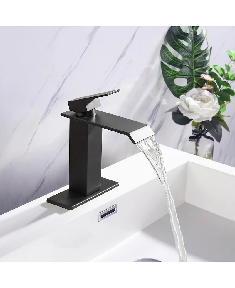 Busdays Single Handle Waterfall Spout Bathroom Faucet for Vanity Sink