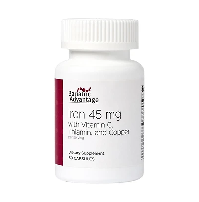 Bariatric Advantage Iron 45 Milligram with Vitamin C, Thiamin and Copper Increased Absorption and Utilization Easily Digestible for Bariatric 60 Count
