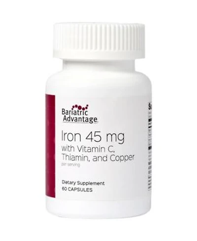 Bariatric Advantage Iron 45 Milligram With Vitamin C Thiamin Copper Increased Absorption Utilization Easily Digestible For Bariatric 60 Count