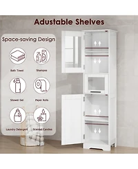 gaomon 67" Narrow Storage Cabinet Slim Freestanding Cabinet with Glass Doors and Adjustable Shelves for Bathroom, Living Room and Kitchen