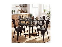 Slickblue Modern Round Dining Table 4-6 Seater with Storage Shelf Metal Base